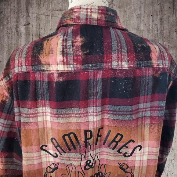 Custom Flannel Shacket, Campfire and Horror Stories, Heavyweight Button-Down XL - Picture 4 of 8